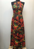 womens  vintage  Urban Village Vintage  urban village  summer dress  summer  patterned  multi  maxi dress  long dress  high neck  green  floral  dress  8  70s  70  1970s