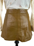 Vintage 1970s Leather Mini Skirt in Brown - Size UK 8