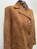 womens  vintage  Urban Village Vintage  urban village  Three Button  tan  Suede Jacket  Suede  silk lining  silk  MOD  long sleeves  long sleeved  long sleeve  lapels  george west  button up  button  brown  blazer jacket  Blazer  big button  60s  3 button  1960s  14