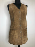 zip front  womens  vintage  Urban Village Vintage  urban village  suede  stitch detailing  stitch detail  press stud fastening  press stud  long waistcoat  button front  brown  60s  1960s