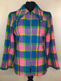 zip front  womens  vintage  pink  multi  dagger collar  check jacket  check  Blue  70s  1970s  14