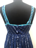 womens vintage v-neck Urban Village Vintage stripe dress silver stripe metallic stripe metallic Jasmine dress chevron stripe blue bandeau dress 8 70s 1970s