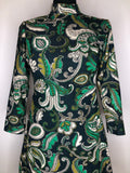 zip  womens  vintage  Urban Village Vintage  urban village  Paisley Print  paisley inspired  paisley  MOD  mini dress  mini  long sleeves  long sleeved  long sleeve  high neck  Green  floral print  floral dress  floral  dress  blue  60s style  60s  60  1960s  1960