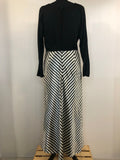 womens  white  vintage  Urban Village Vintage  summer dress  stripes  print  maxi dress  maxi  long sleeve  Horrockses Fashions  dress  chevron stripes  chevron stripe  black  70s  1970s  14