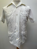 white  vintage  Urban Village Vintage  urban village  summer  short sleeved  short sleeve  retro  mens  M  lightweight  guayabera  embroidery detail  embroidered pattern  Embroidered  dagger collar  cuban  big collar  50s  50  1950s