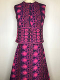 womens  waistcoat  vintage  Urban Village Vintage  two piece  tie front  tapestry  summer blouse  round neck  purple  pink  maxi skirt  handwoven  floral pattern  blouse  60s  1960s  10