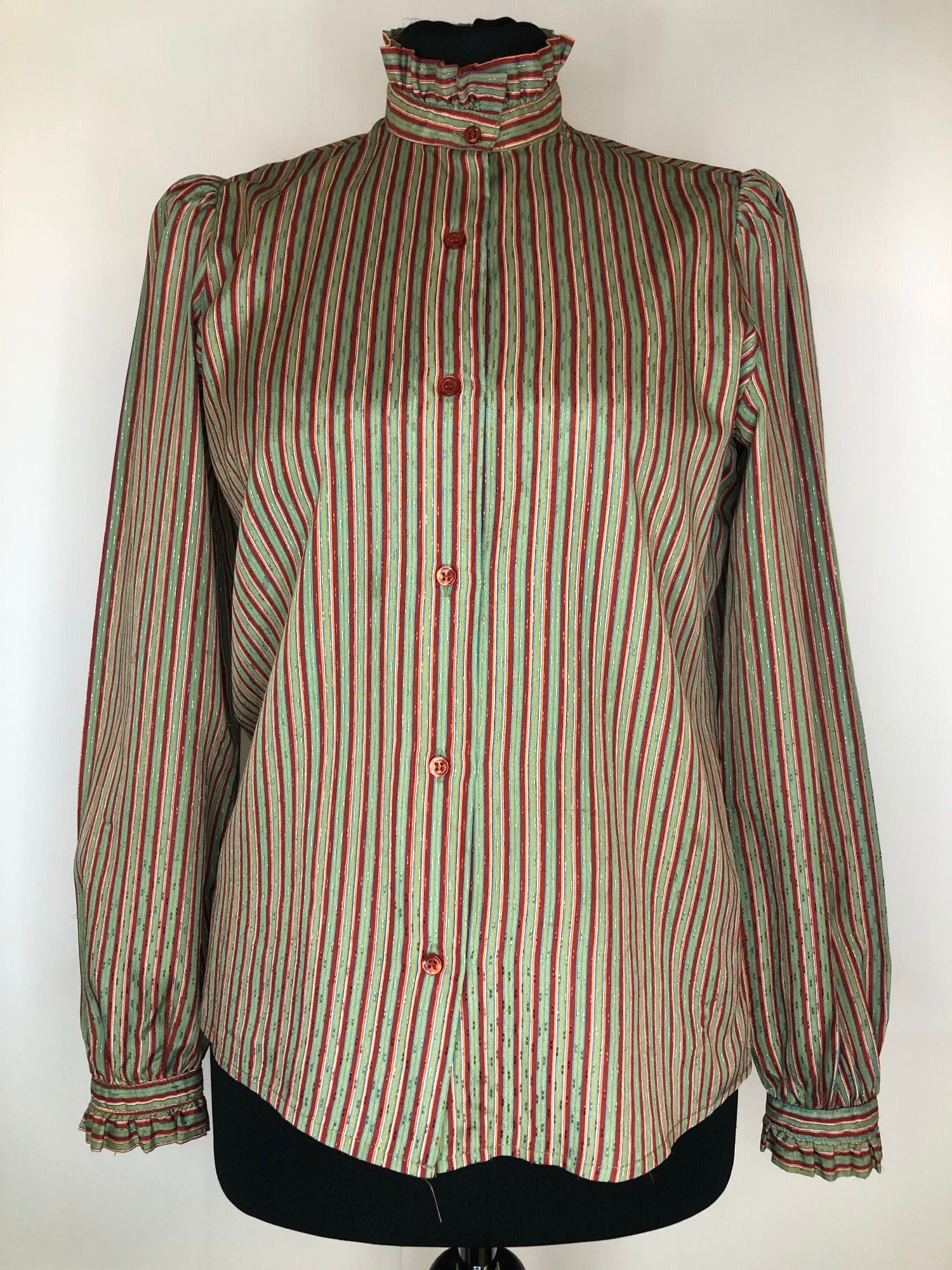 1970s Victorian Style Striped Blouse by Windsmoor Size UK 10
