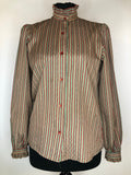 1970s Victorian Style Striped Blouse by Windsmoor - Size UK 10