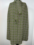 Vintage 1960s Welsh Woollens Tapestry Cape with Tie Neck Scarf in Green by Eclipse - Size S