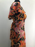 womens  vintage  Urban Village Vintage  summer  red  pink  orange  multi  maxi dress  maxi  Geraldine  frill sleeves  frill sleeve  Frill shoulders  frill detail  floral dress  dress  black  8  70s  1970s