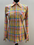 womens shirt  womens  western  vintage  Urban Village Vintage  urban village  summer  pink  long sleeves  long sleeve  cowgirl  cowboy  country  collar  checked  check  button down  button  blouse  beagle collar  beagle  70s  1970s