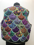womens  waistcoat  vintage  Urban Village Vintage  urban village  sleevless  quilted lining  purple  prints  Patchwork waistcoat  patchwork  music  multi  Jacket  floral  festival  fabric print  butterfly  balloon  16