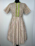 Vintage 1950s Print Short Sleeve Ruffle Front Dress - Size UK 10