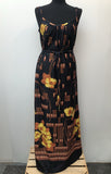 womens  vintage  Urban Village Vintage  summer  Si Bon  orange  medieval  maxi dress  maxi  floral dress  dress  double straps  black  70s  1970s  10