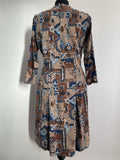 womens  winter dress  vintage  retro  long sleeve  high neck  ethnic print  ethnic  dress  brown  blue  autumn dress  60s  1970s  1960s  12  10-12  10