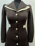 womens  waist belt  vintage  sailor dress  sailor collar  sailor  retro  midi dress  midi  long sleeve  jon adam  high neck  dress  dark brown  button up  button detailing  button  brown  Belted waist  belted dress  belted  belt detail  belt  8  70s  1970s