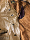 vintage  Urban Village Vintage  urban village  S  pockets  mens  long sleeve  Leather Jacket  Leather  front pockets  chest pockets  Brown  Belted waist  belted jacket  belted  belt  70s  1970s