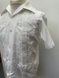 white  vintage  Urban Village Vintage  urban village  summer  short sleeved  short sleeve  retro  mens  M  lightweight  guayabera  embroidery detail  embroidered pattern  Embroidered  dagger collar  cuban  big collar  50s  50  1950s