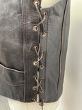 waistcoat  vintage  vest  usa  Urban Village Vintage  urban village  retro  press stud fastening  pockets  mens  Leather Jacket  Leather  lace up  lace  L  Jacket  dark brown  brown  Biker Jacket  Biker  american  70s  1970s