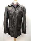 vintage  Urban Village Vintage  urban village  stitch detailing  stitch detail  soft leather  pockets  mens  M  long sleeve  Leather Jacket  Leather Coat  Leather  Jacket  dagger collar  collar  brown stitch  brown leather  brown  big collar  70s style  70s  1970s