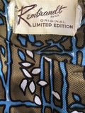 50s Rembrandt REGD Original Limited Edition Printed Midi Dress - Khaki & Blue - Size 10 - Urban Village Vintage
