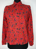 Vintage 1970s Dagger Collar Paisley Print Blouse in Red - Size UK 10