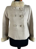 Vintage 1960s Short Mink Fur Collar Double Breasted Coat in Cream by Anne Gerrard - Size UK 10