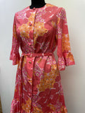 womens  waist belt  vintage  Urban Village Vintage  urban village  orange  midi dress  midi  long sleeve  high neck  half sleeve  frilly  frill sleeve  frill detail  floral print  floral dress  floral  dress  button front  Belted waist  belted dress  belted  belt  60s  1960s  12