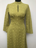 womens  vintage  Urban Village Vintage  stitch detail  sleevless  maxi dress  keyhole  Green  floral  embroidered dress  dress  back zip  8  60s  1960s