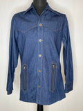 1970s Dark Blue Denim Large Collar Western Shirt Jacket - Size Medium