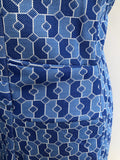 zip back  zip  womens  waist detail  vintage  Urban Village Vintage  urban village  summer  retro  print dress  pockets  patterned dress  MOD  dress  blue  back zip  60s  1960s  10