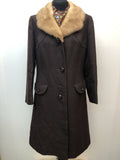 Vintage 1960s Real Fur Collar Coat in Brown - Size UK 12