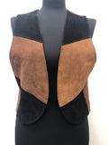 1970s Black and Tan Chevron Suede Waistcoat - Size 12