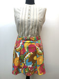 womens  waist detail  vintage  Urban Village Vintage  urban village  Skirts  skirt  retro  printed  print  pleated front  pink  multicoloured  multi  Mini Skirt  floral print  decorative pockets  brown  blue  8  60s style  60s  60  1960s  1960