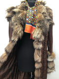 womens  Winter Coat  vintage  real fur  long coat  Leather detailing  Leather  fox fur  coat  brown  Avinue London Urban Village Vintage