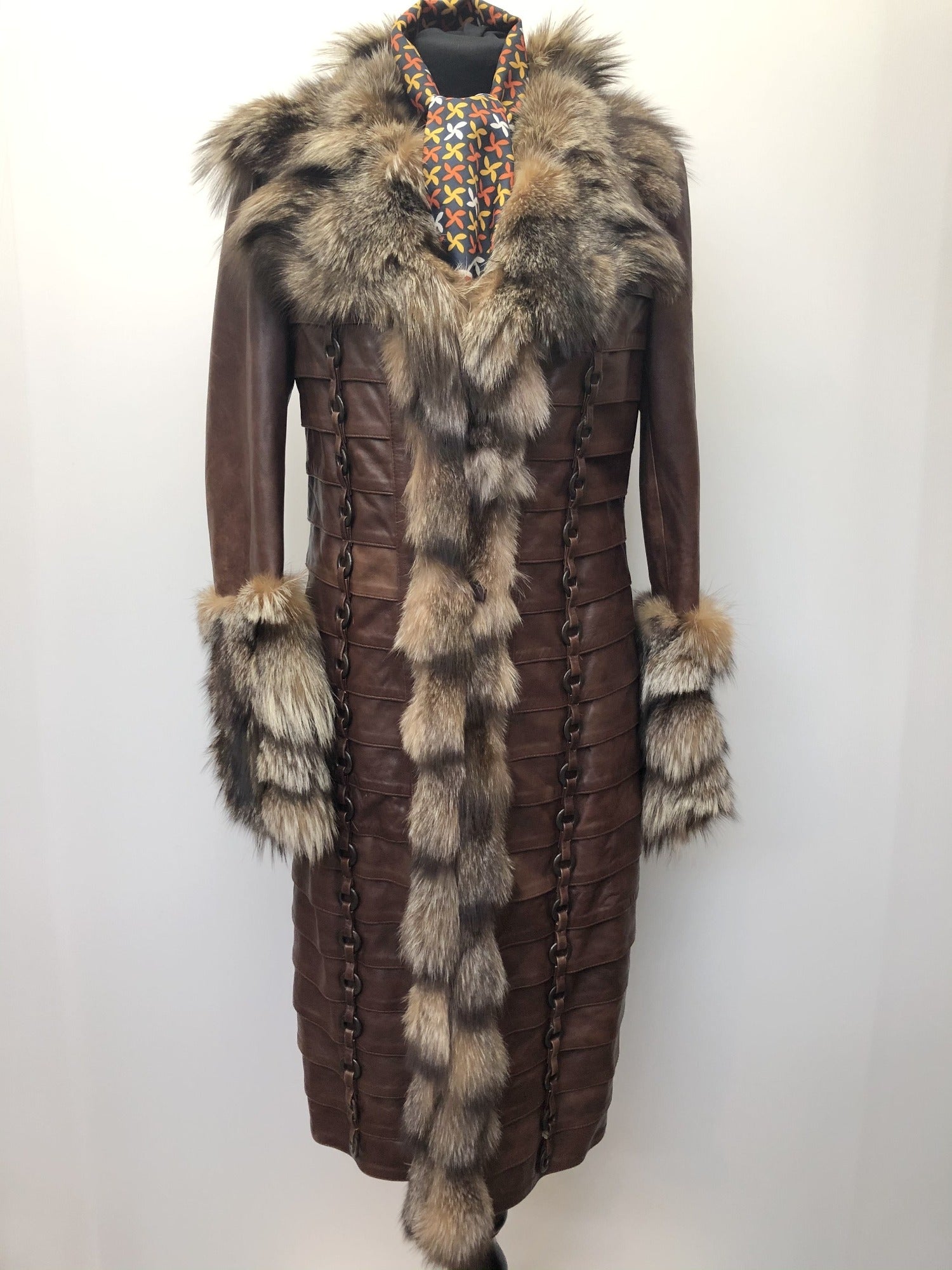 Real Fur Leather Coat by Avinue London Brown Size 12 Urban