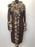 womens  Winter Coat  vintage  real fur  long coat  Leather detailing  Leather  fox fur  coat  brown  Avinue London Urban Village Vintage