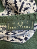 Wool Blend  wool  vintage  Urban Village Vintage  urban village  sweater  square pattern  mod  mens  logo  L  knitwear  knitted  knit  jumper  Green  Fred Perry  Fairisle Pattern  fairisle  fair isle  embroidered logo