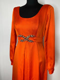 womens  vintage  Urban Village Vintage  scoop neck  scoop back  party  orange  new year  maxi dress  maxi  low back  long sleeved  long dress  jewelled  glamorous  glam  evening  dress  70s  60s  1970s  1960s  10