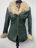 1970s Green Leather Shearling Jacket - Size 8