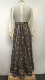 womens  waist belt  vintage  victorian style  velvet bow  Urban Village Vintage  midi dress  midi  hippie  floral print  dress  cream  brown  boho  bohemian  70s  1970s  12