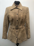 womens  western  vintage  Urban Village Vintage  Suede Jacket  Suede  press stud fastening  Jacket  collar  brown  big collar  Belted waist  belt  beige  70s  70  60s  1970s  1960s  12  10/12  10