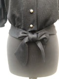 womens  Warwick Model  vintage  Urban Village Vintage  top  tie front  puff sleeve  disco  dagger collar  blouse  black  70s  70  1970s  12