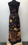 womens  vintage  Urban Village Vintage  summer  Si Bon  orange  medieval  maxi dress  maxi  floral dress  dress  double straps  black  70s  1970s  10