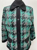 womens jacket  womens  vintage  Urban Village Vintage  urban village  square pattern  penny collar  patterned  pattern  MOD  long sleeve  Jacket  Green  decorative pockets  crop jacket  collar  button down  button  big collar  60s  1960s  16