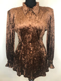 womens  vintage  velvet  Urban Village Vintage  top  frill sleeve  dagger collar  brown  blouse  70s  1970s  12