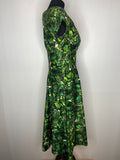 womens  vintage  urban village  swing dress  spring  rockabilly  print  leafy  leaf print  leaf  green  full skirt  floral  fitted waist  dress  day dress  cotton dress  clothing  50s  1950s  10