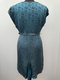 zip  womens  waist belt  vintage  Urban Village Vintage  urban village  Turquoise  sleevless  side zip  robinson and cleaver  midi dress  midi  low cut  floral print  floral dress  floral  dress  Belted waist  belted dress  belted  50s  50  1950s  12