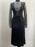 1970s Lace-Up Front Folk Style Long Sleeve Dress - Size UK 8