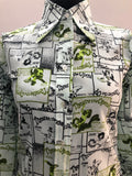 1970s Dagger Collar Novelty Theatre Print Shirt - Size UK 10